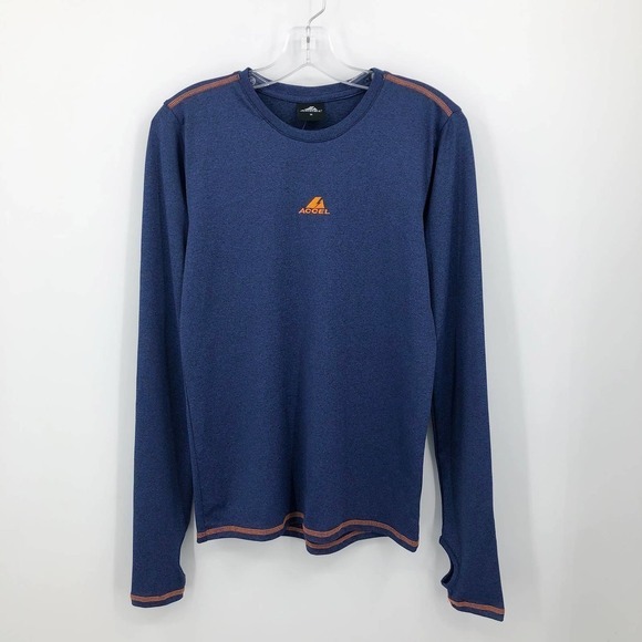 Accel Athletic Top Women's Size M Heather Blue Crew Neck Thumbhole Long Sleeves - Picture 2 of 7